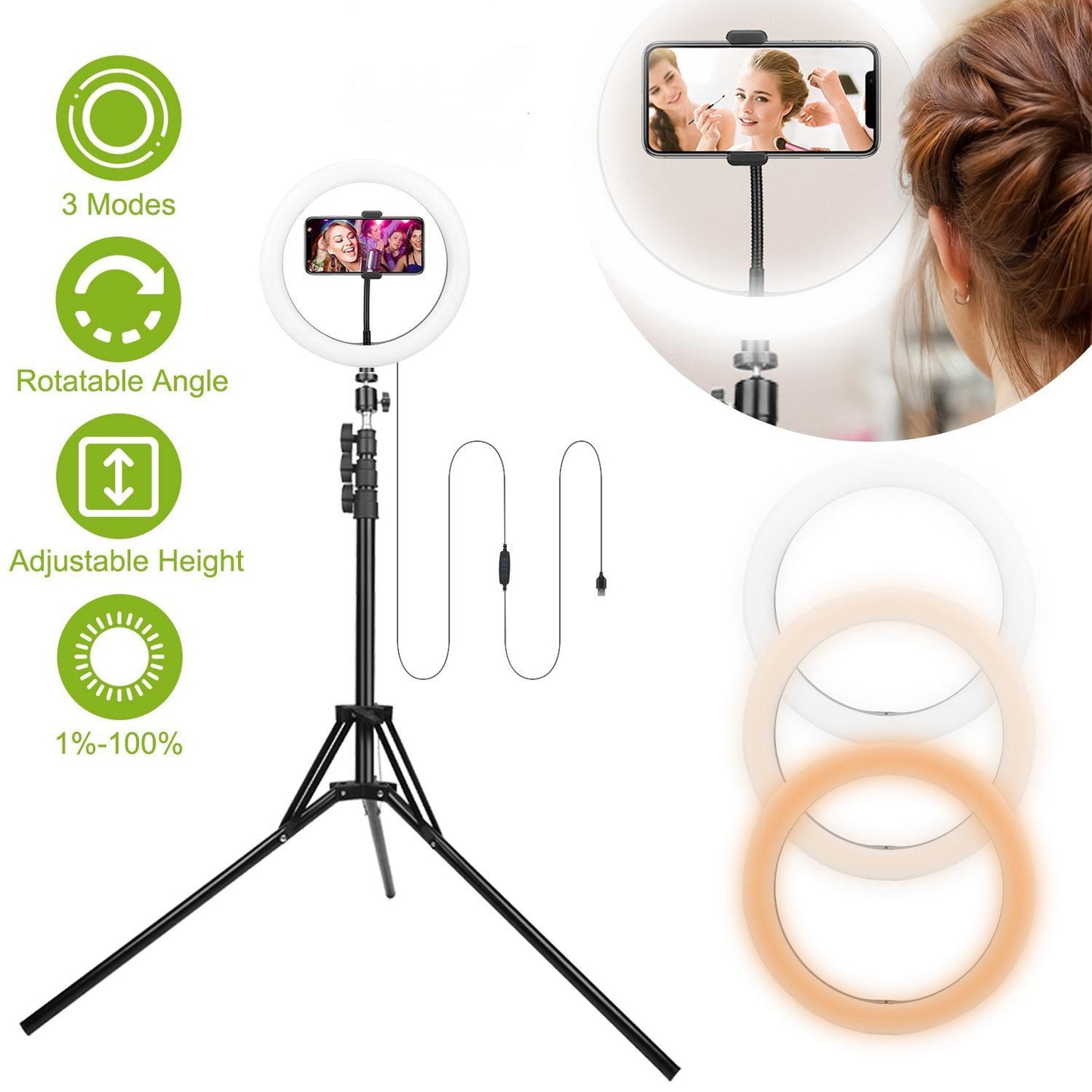 “LED Selfie Ring Light 10in – Adjustable Tripod, Phone Holder, USB Powered for Videos & Makeup”
