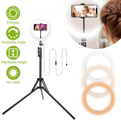 “LED Selfie Ring Light 10in – Adjustable Tripod, Phone Holder, USB Powered for Videos & Makeup”