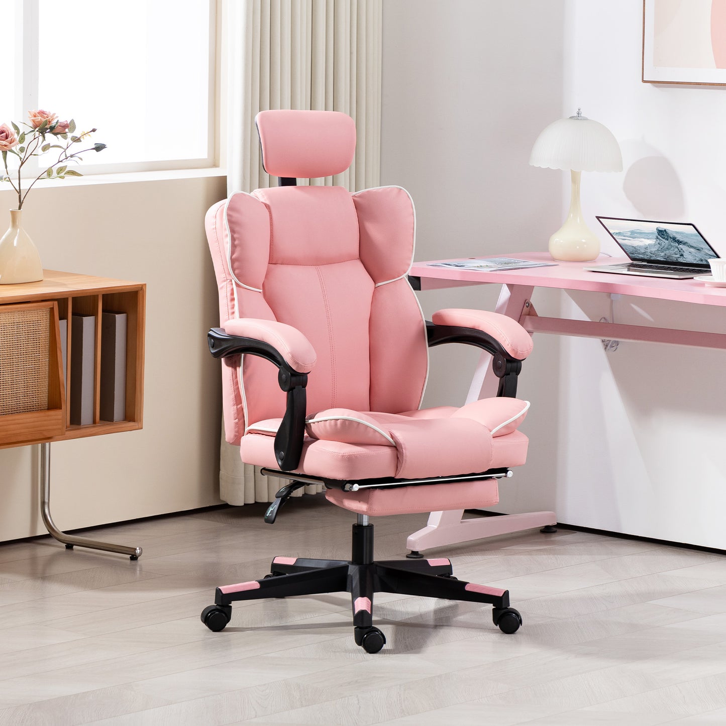 PU Leather Executive Office Chair with Headrest, Footrest & Recline