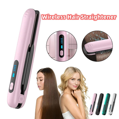 Portable USB Rechargeable Hair Straightener – 2-in-1 Curler with 4 Heat Levels (200°C) - Save 30%