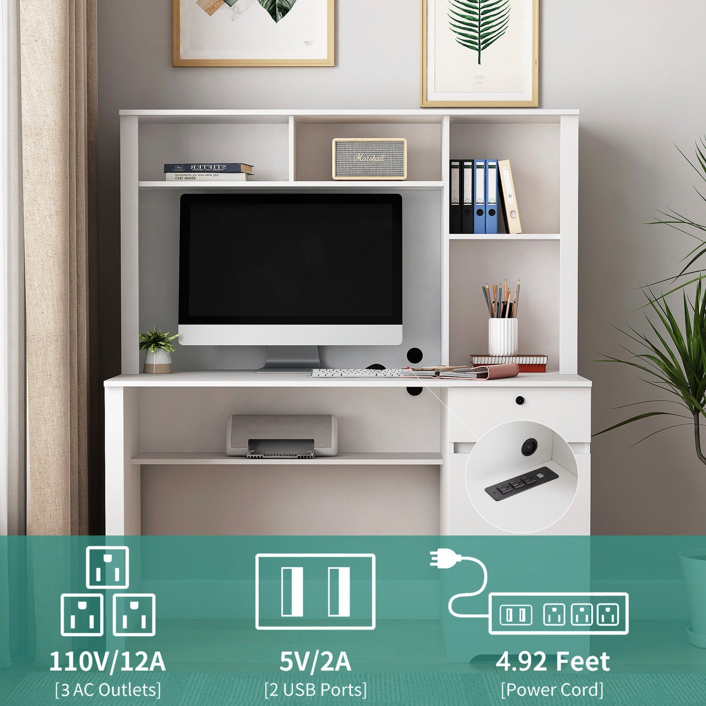 Home Office Desk with Hutch & Storage