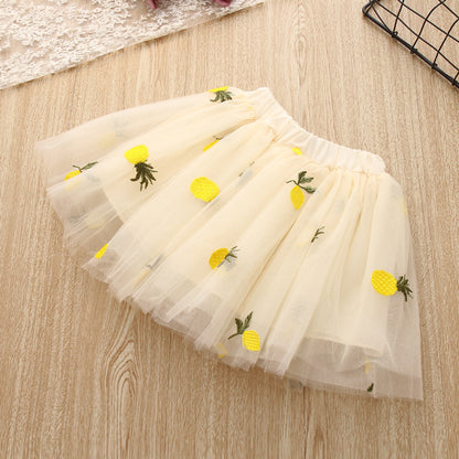 Girls Pineapple Embroidery Tee & Skirt Set – Cute summer outfit with matching top and skirt. Save 30% today!