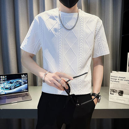 Men’s Rhombus Jacquard T-Shirt – Trendy Summer Round Neck Half-Sleeve Style | Save 20% Today!