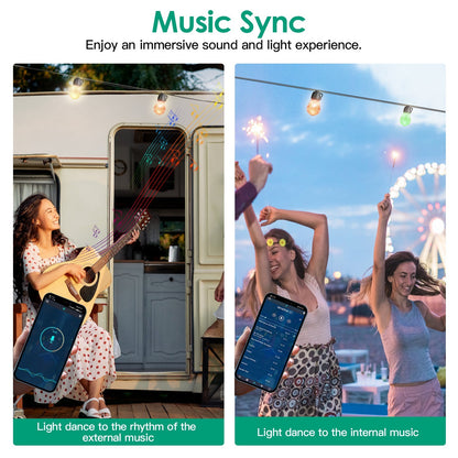 Outdoor RGB LED Hanging Lights – 52.5FT, App & Remote Control, 15 Bulbs