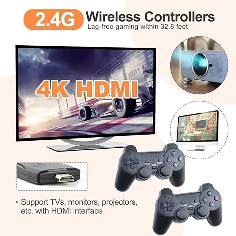 M8 Portable Mini Game Console – 20,000+ Games, 2 Wireless Controllers, 64GB Micro SD, Plug & Play, HDTV Ready