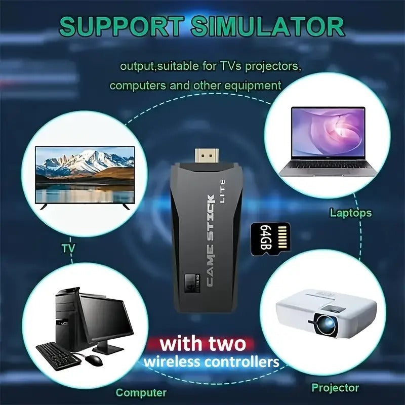 M8 Portable Mini Game Console – 20,000+ Games, 2 Wireless Controllers, 64GB Micro SD, Plug & Play, HDTV Ready