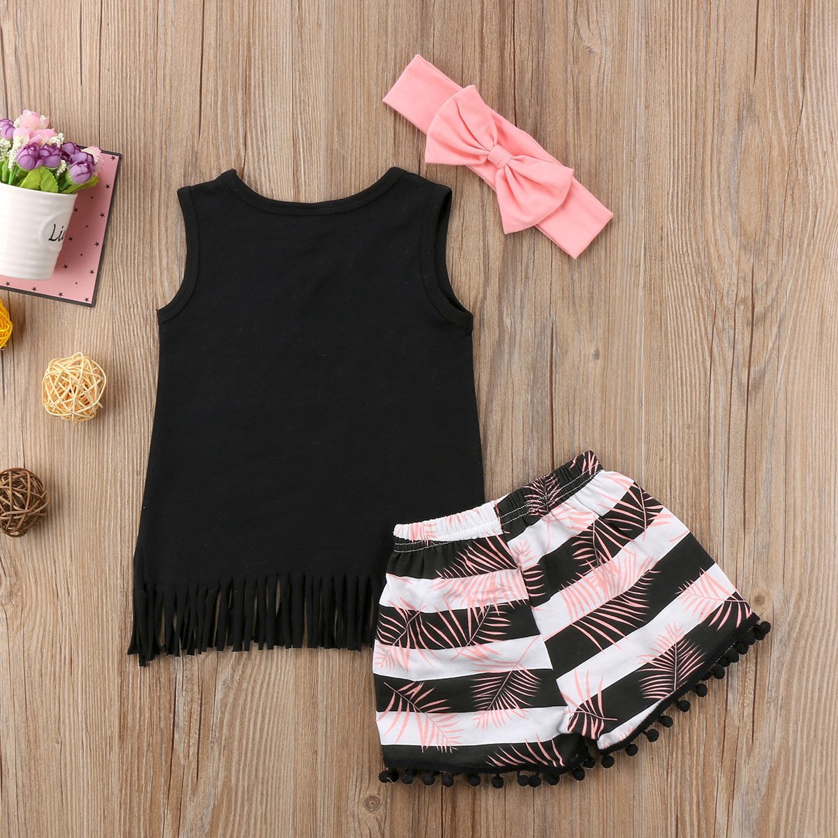 Girls Letter Sleeveless Top with Striped Headband – Cute three-piece summer outfit. Save 30% today!