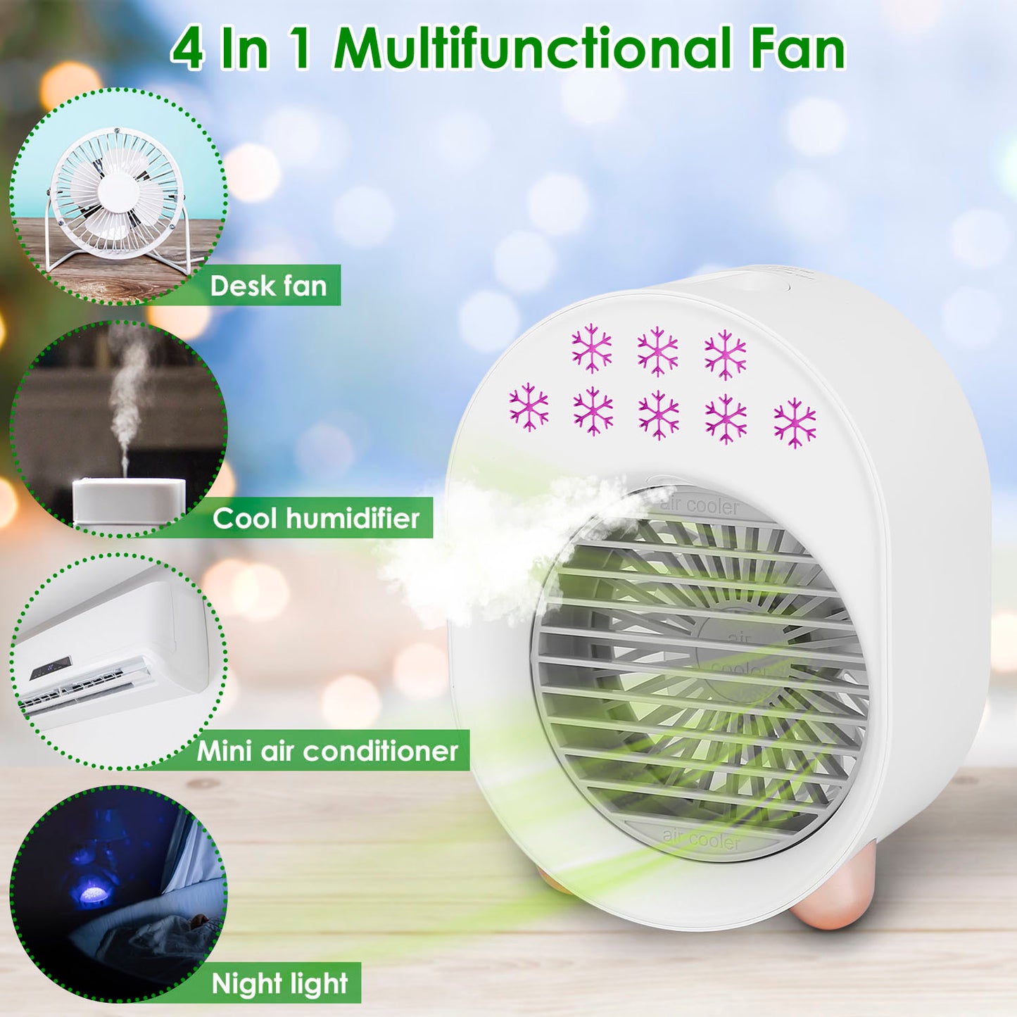 "Win a 4-in-1 Portable Mini Air Conditioner Fan – USB Rechargeable, Mist Cooling, Humidifier & LED Lights! Exclusive Giveaway Only!"