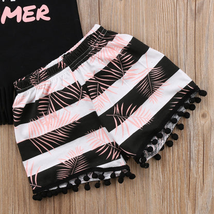 Girls Letter Sleeveless Top with Striped Headband – Cute three-piece summer outfit. Save 30% today!