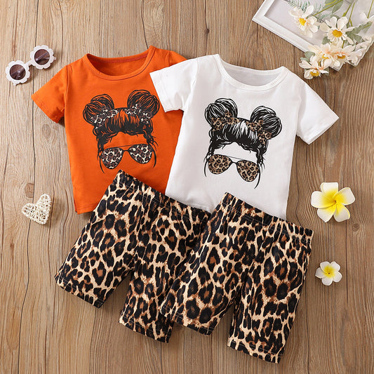 Girls Cartoon Glasses Print Short Sleeve Set – Cute two-piece outfit for summer. Save 30% today!