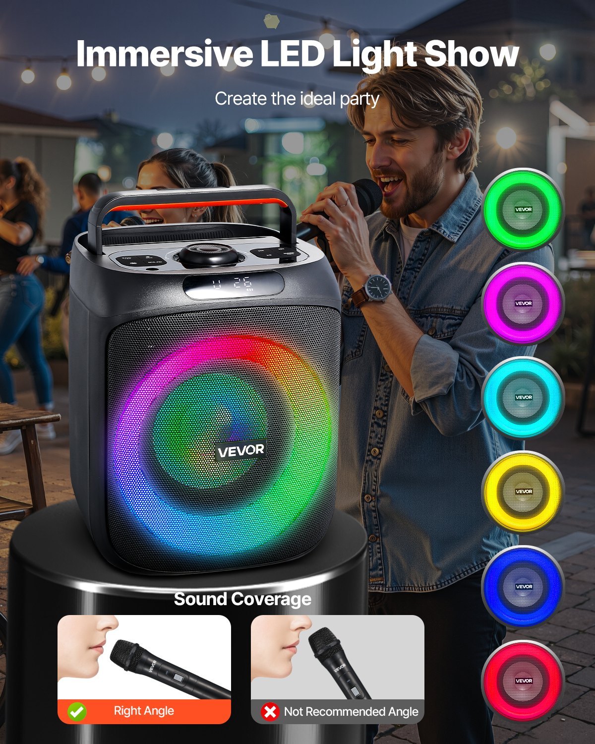 Adult Party Karaoke Machine – 30W Portable Bluetooth Speaker with 2 Wireless Mics (6.5")