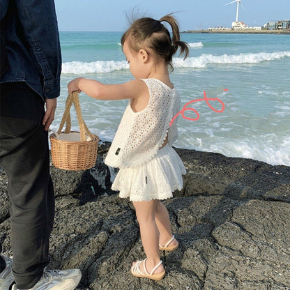 Girls’ Cute Sweet Hollow-Out Top & Shorts Set – Save 30% Today!