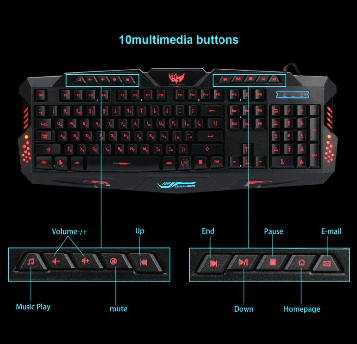 J10 Wired Gaming Keyboard & Colorful Backlit Gaming Mouse Set