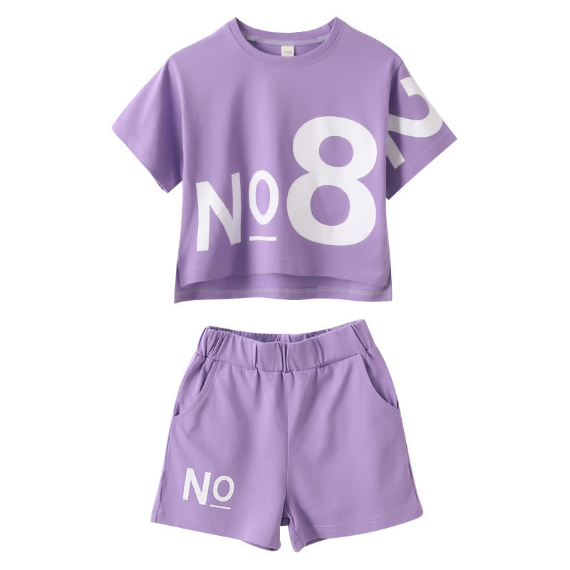 Girls Loose-Fit Short Sleeve Sports Set – Comfy two-piece outfit for active kids. Save 30% today!