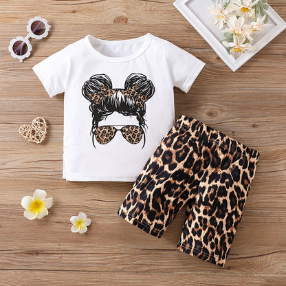 Girls Cartoon Glasses Print Short Sleeve Set – Cute two-piece outfit for summer. Save 30% today!