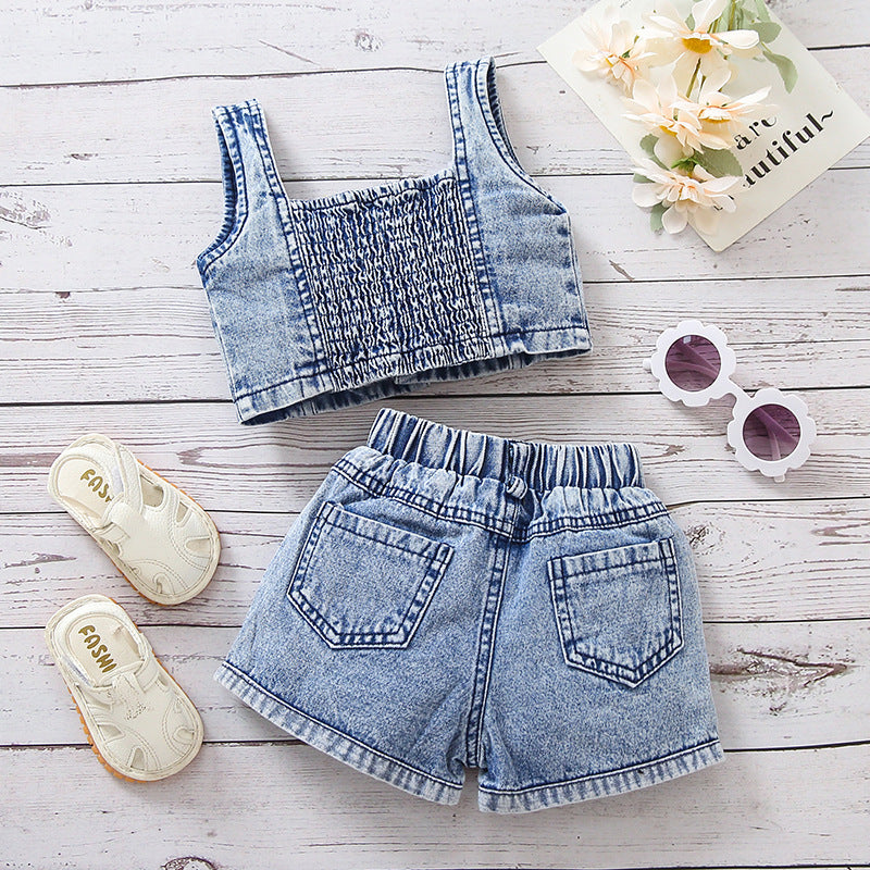 Girls’ Denim Camisole & Watermelon Print Shorts Set – Cute, comfy summer outfit. Save 30% today!