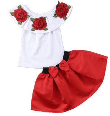 Girls Cotton Sleeveless Rose Print Top & Skirt Set – Cute summer two-piece outfit. Save 30% today!