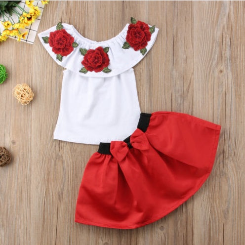 Girls Cotton Sleeveless Rose Print Top & Skirt Set – Cute summer two-piece outfit. Save 30% today!