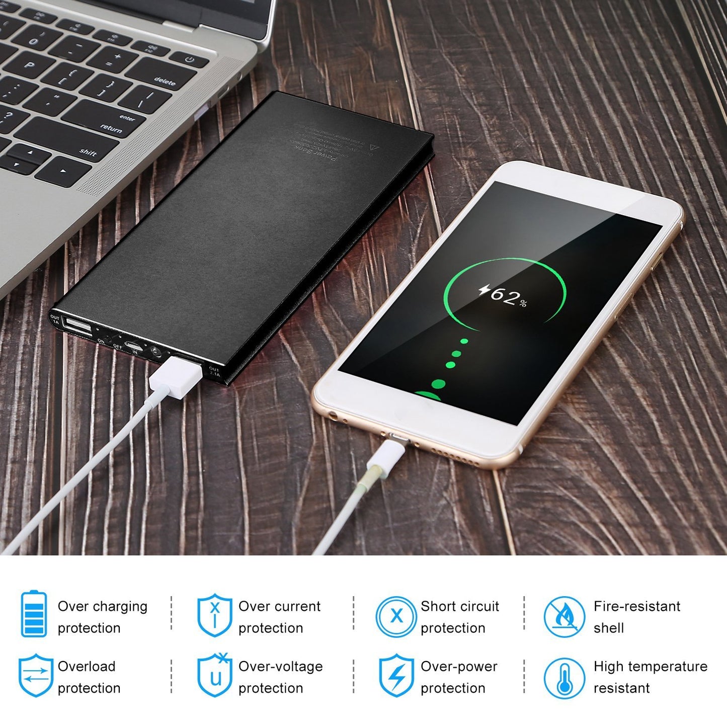 Ultra-Slim 20,000mAh Power Bank – Dual USB Portable Fast Charger for Phones & Devices
