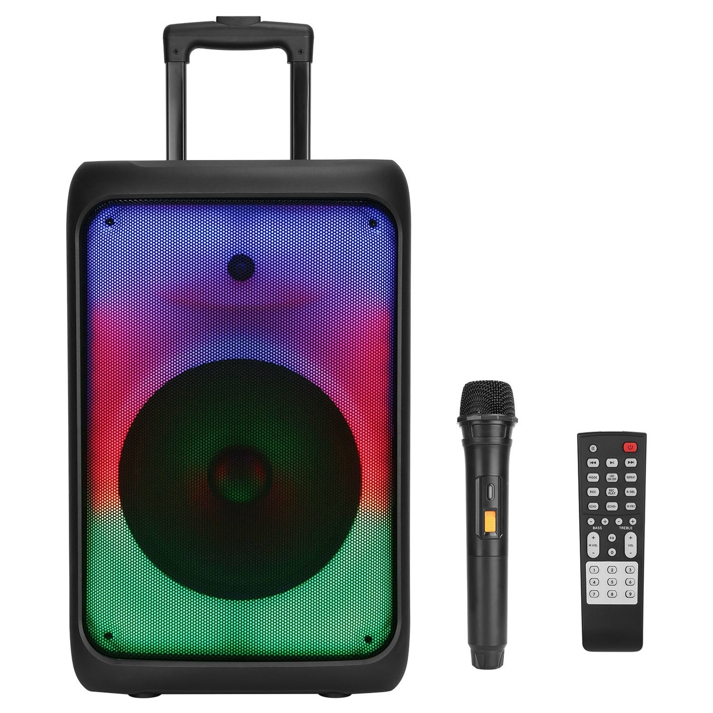 Portable Wireless Party Speaker with 5 Light Modes, TWS, FM, USB, AUX, Mic Priority, Trolley Handle & Remote - SAVE $74