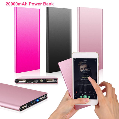 Ultra-Slim 20,000mAh Power Bank – Dual USB Portable Fast Charger for Phones & Devices
