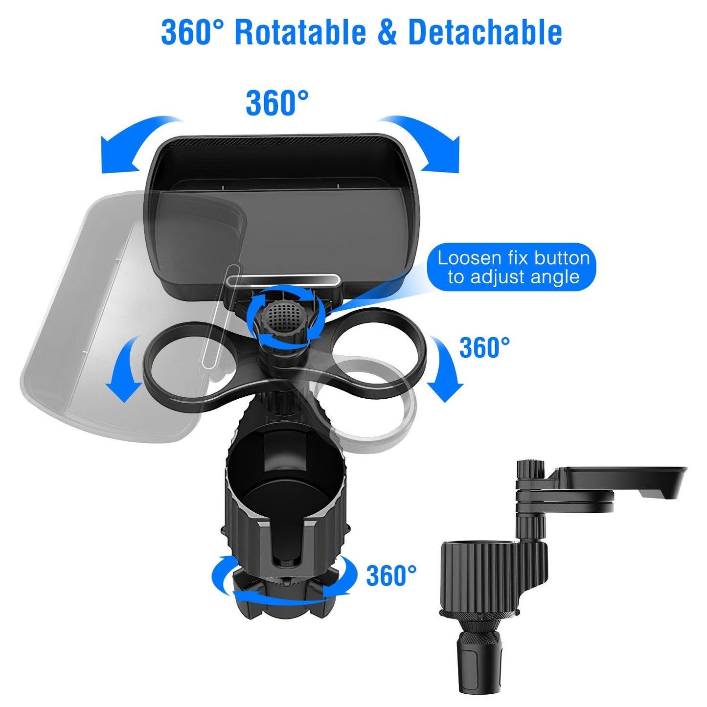 Car Cup Holder Expander – 4-in-1 Rotatable Desk for Food & Phone