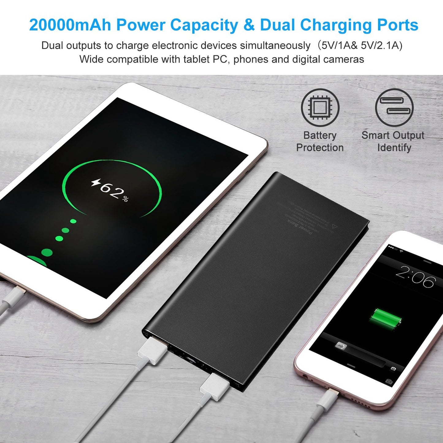 Ultra-Slim 20,000mAh Power Bank – Dual USB Portable Fast Charger for Phones & Devices