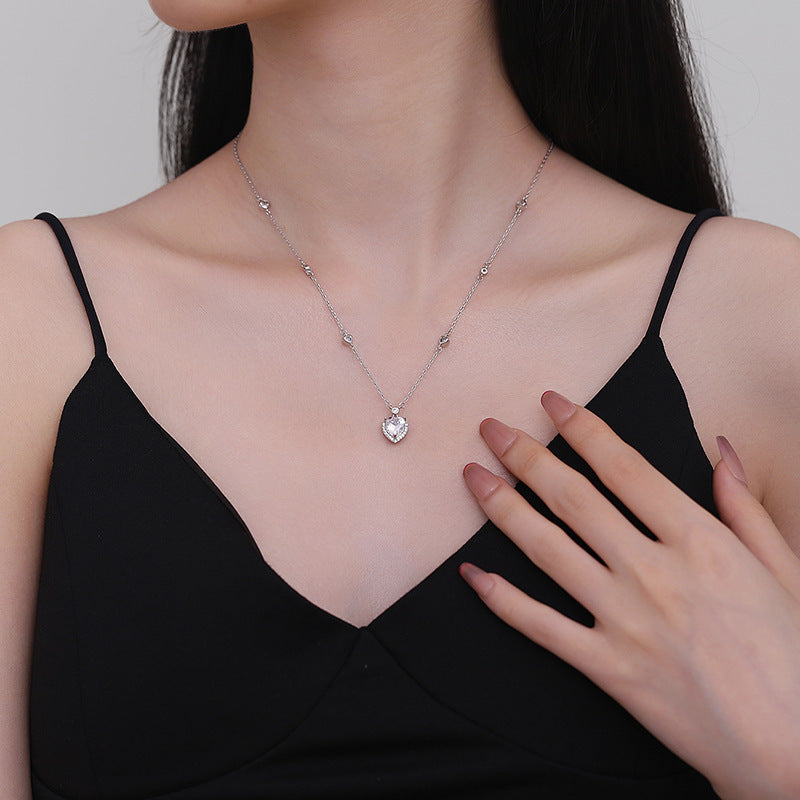 Light Luxury Zircon Heart Necklace – Elegant Clavicle Chain | Save 10% Today