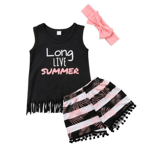 Girls Letter Sleeveless Top with Striped Headband – Cute three-piece summer outfit. Save 30% today!