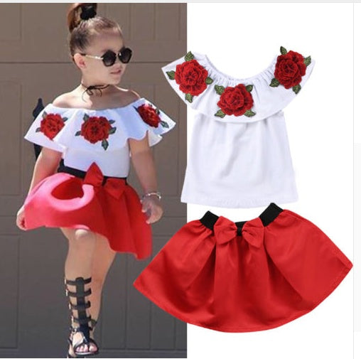 Girls Cotton Sleeveless Rose Print Top & Skirt Set – Cute summer two-piece outfit. Save 30% today!
