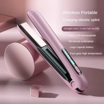 Portable USB Rechargeable Hair Straightener – 2-in-1 Curler with 4 Heat Levels (200°C) - Save 30%