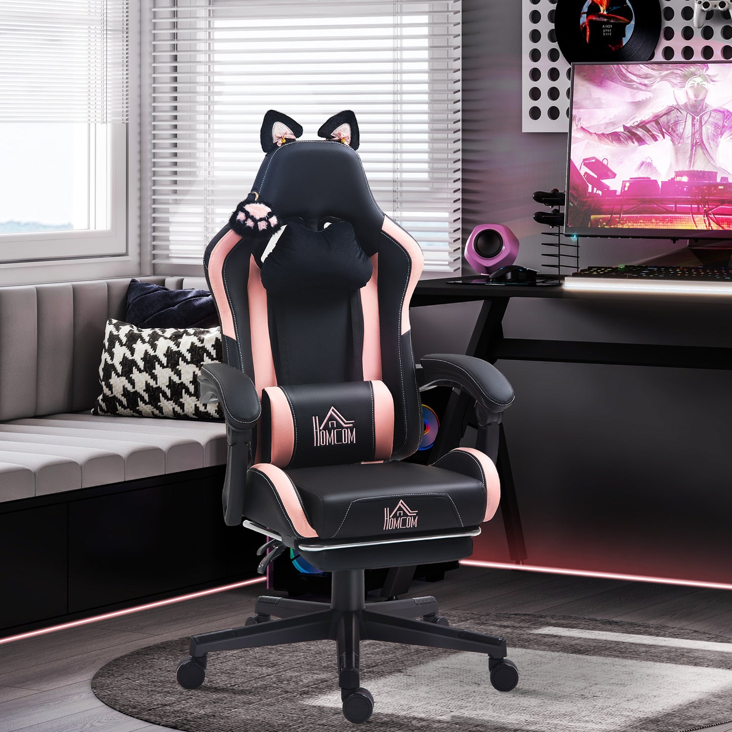 Pink Ergonomic Gaming Chair – Adjustable Racing Design