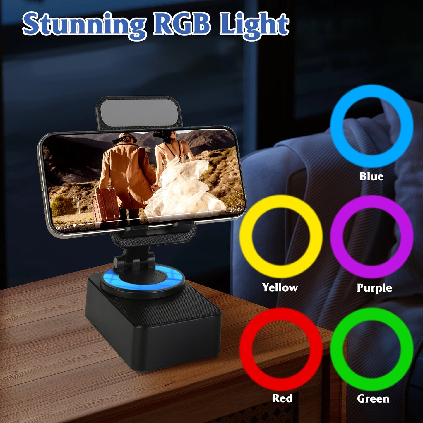 4-in-1 Foldable Wireless Speaker & Phone Stand with Power Bank and RGB Light