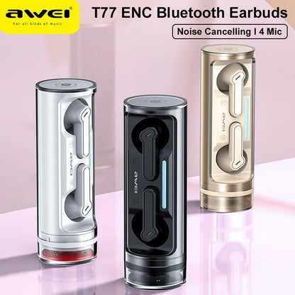 AWEI Bluetooth Headset with 4-Mic Environmental Noise Cancellation