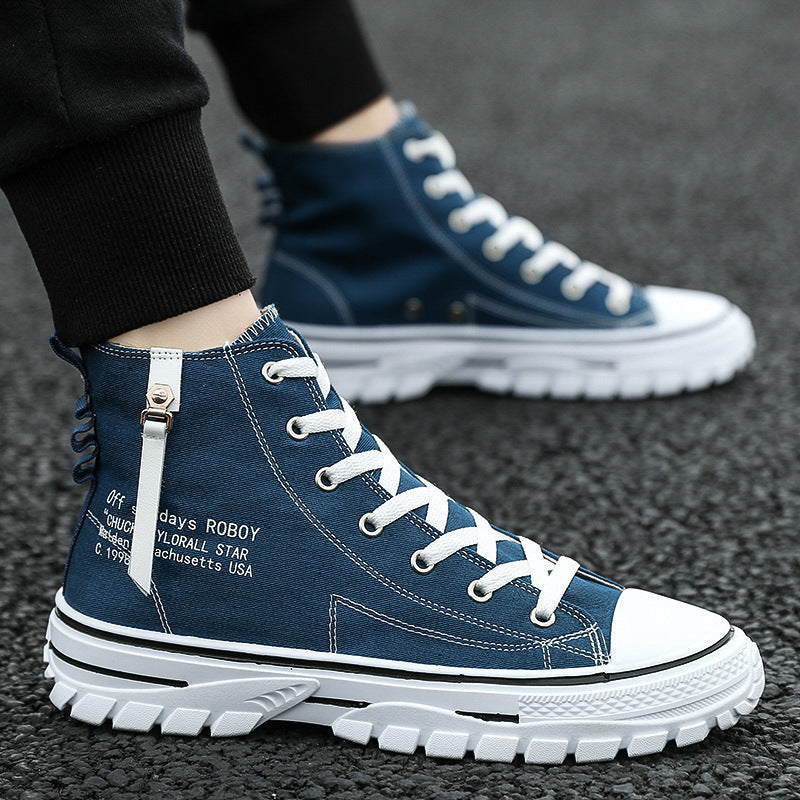 Men’s High-Top Canvas Fashion Sneakers – Breathable, Thick Sole & Casual Comfort - Save 30%