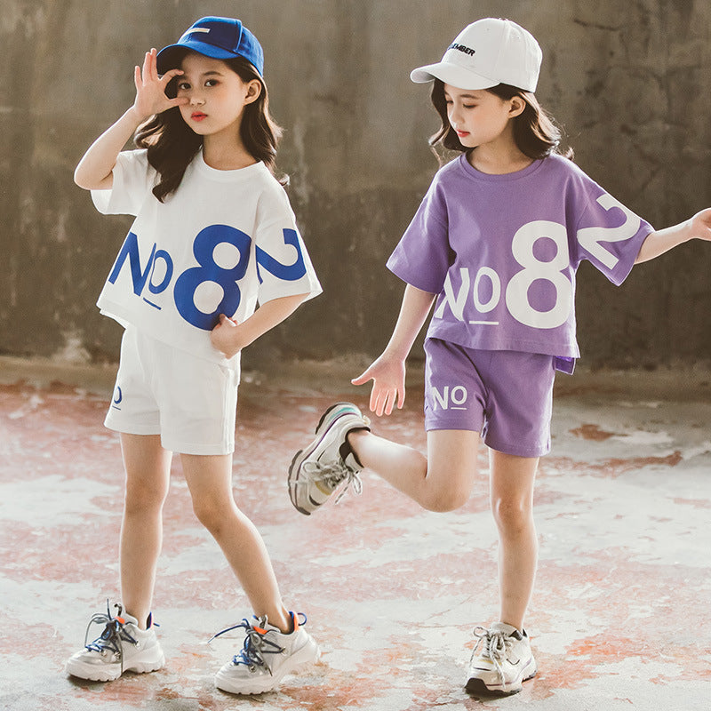 Girls Loose-Fit Short Sleeve Sports Set – Comfy two-piece outfit for active kids. Save 30% today!