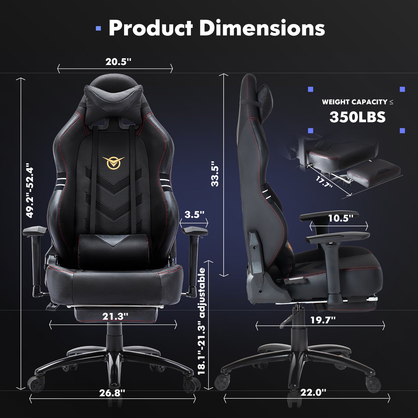 350lbs Racing Gaming Chair – Tall Ergonomic Computer Seat