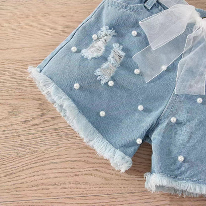 Kids Sleeveless Striped Top & Denim Shorts Set – Cute, comfy two-piece outfit perfect for summer. Save 30% today