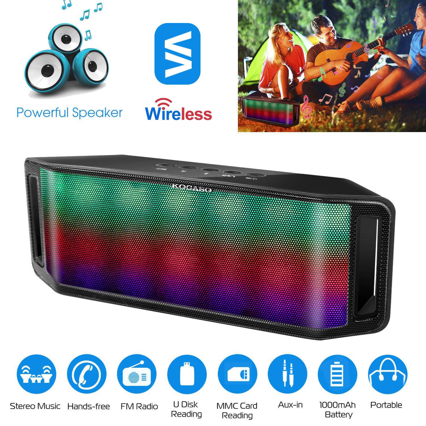 Multicolor LED Bluetooth Speaker – FM, USB, Aux for Travel & Party - SAVE $12