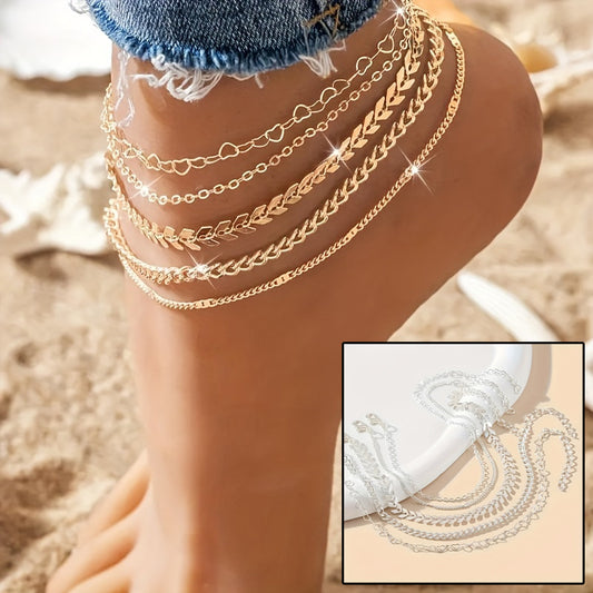 Golden Sands Beach Anklet Set – 5Pcs Bohemian Charm | Save 10% Today