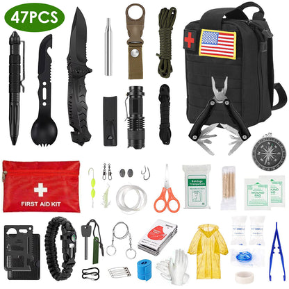 47-Piece Emergency & First Aid Survival Kit with Pouch for Camping, Hiking, and Outdoor Adventures - ONLY AVAILABLE FOR GIVEAWAYS ONLY
