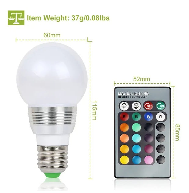 16-Color RGB LED E27 Bulb – 3W Dimmable Mood Light