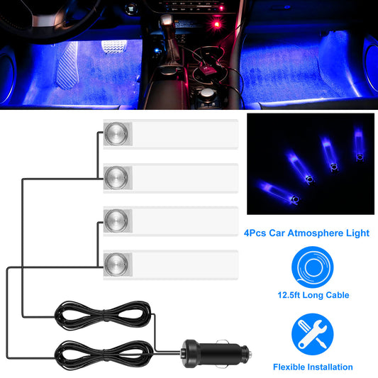 4PCS Car Interior LED Ambient Lights – Blue DC 12V
