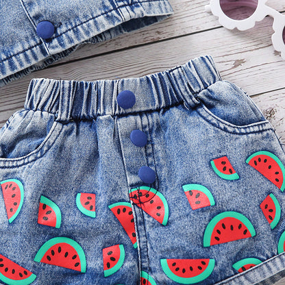Girls’ Denim Camisole & Watermelon Print Shorts Set – Cute, comfy summer outfit. Save 30% today!