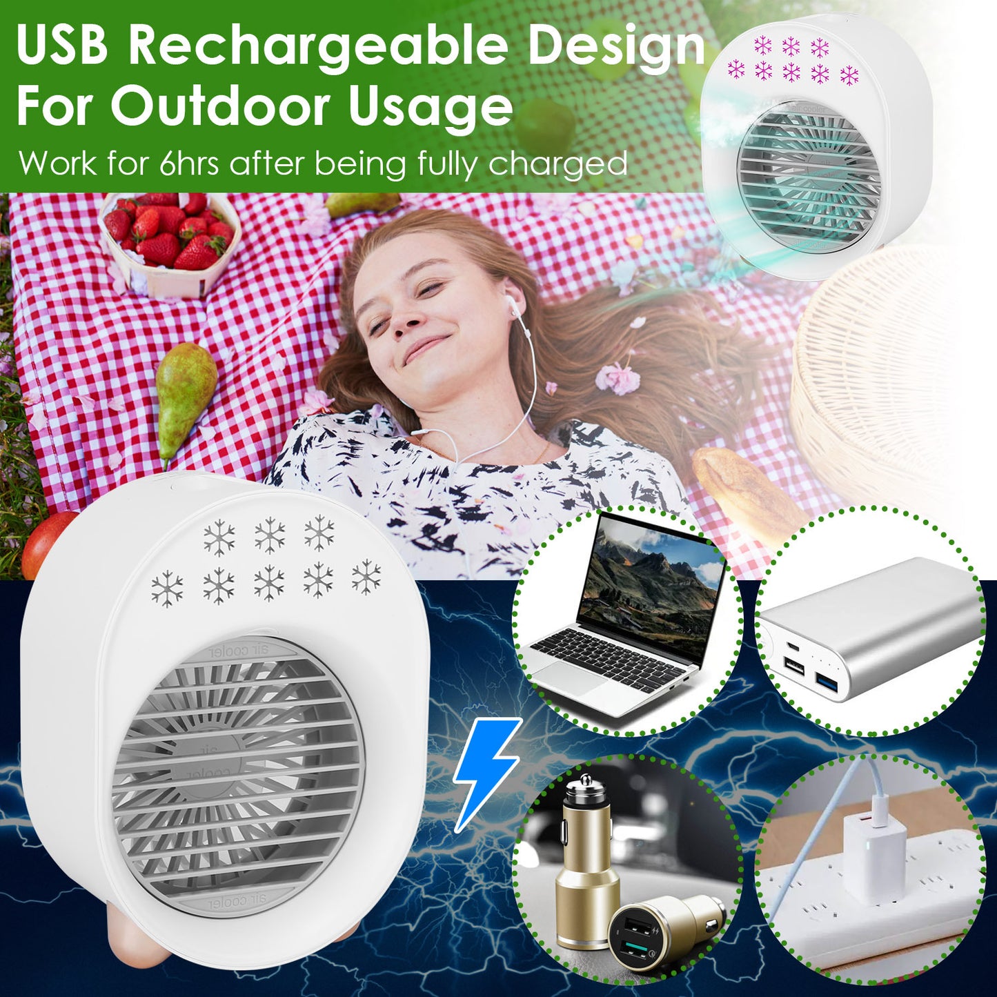 "Win a 4-in-1 Portable Mini Air Conditioner Fan – USB Rechargeable, Mist Cooling, Humidifier & LED Lights! Exclusive Giveaway Only!"