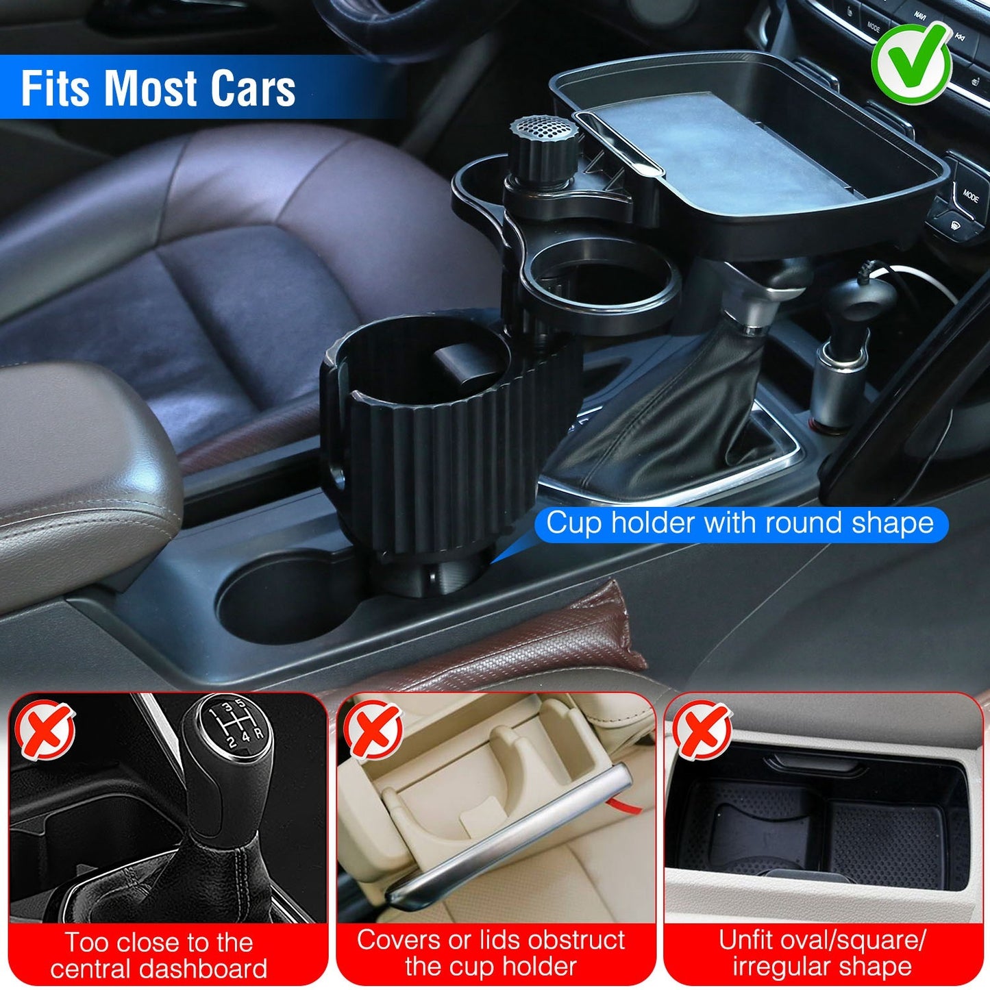 Car Cup Holder Expander – 4-in-1 Rotatable Desk for Food & Phone