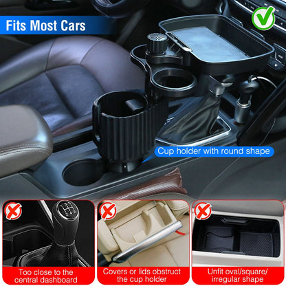 Car Cup Holder Expander – 4-in-1 Rotatable Desk for Food & Phone