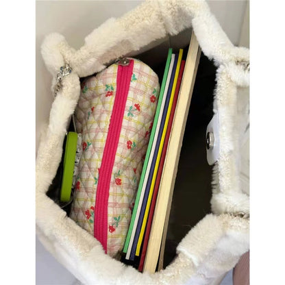 Chic White Plush Tote Bag – Save 10% Off Today!