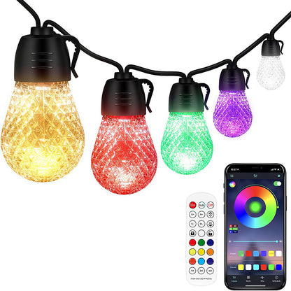 Outdoor RGB LED Hanging Lights – 52.5FT, App & Remote Control, 15 Bulbs