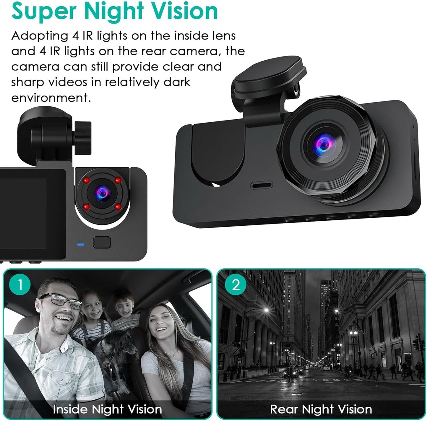 1080P 3-Channel Car Dash Cam – Front, Rear & Interior, 32GB, Night Vision, Parking Mode - SAVE $56